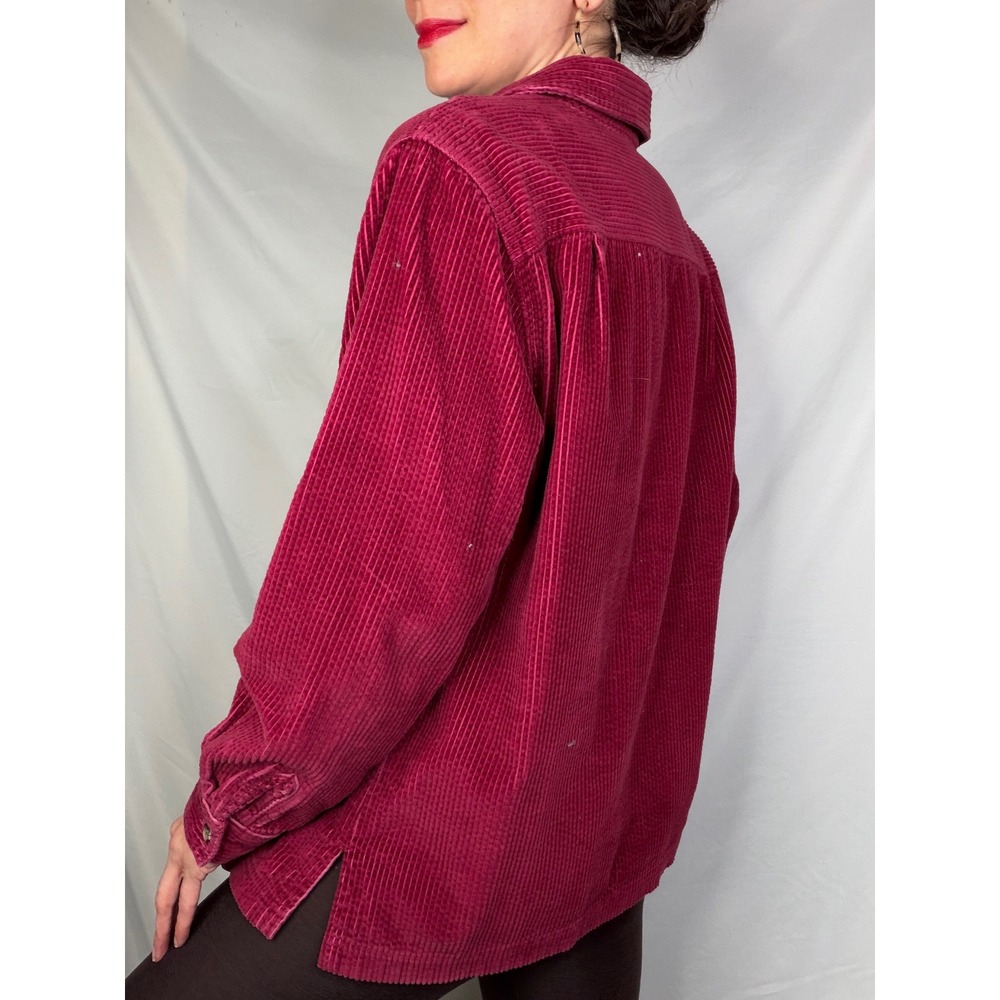 LL Bean Women Berry Pink Flannel Lined Corduroy Shirt Jacket Shacket Wide Wale S - Picture 3 of 12